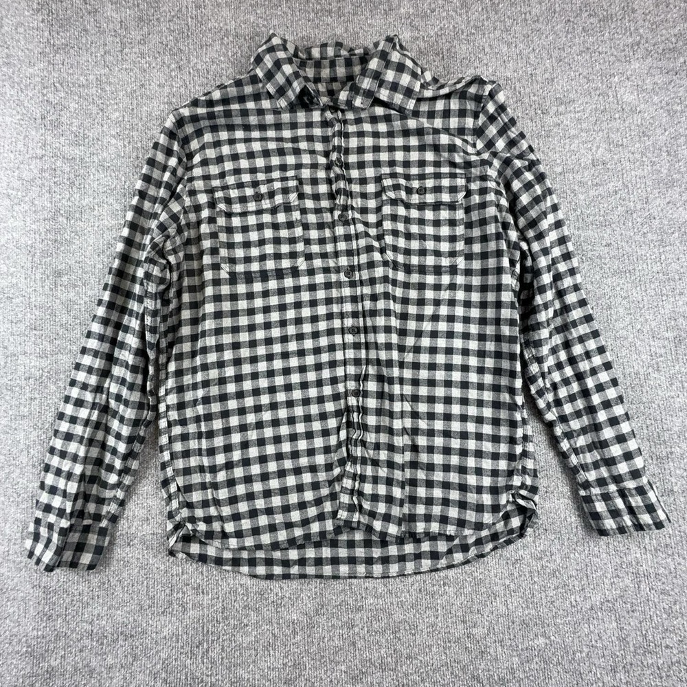 Goodfellow & Co Shirt Mens XL Black Gray Plaid Flannel Long Sleeve Button Up